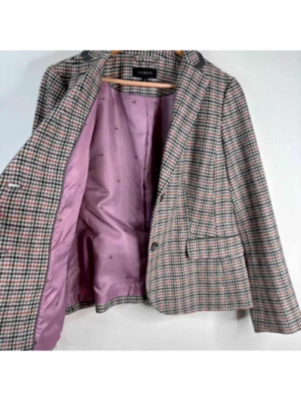 Talbots Houndstooth Wool Blend Blazer Pink Owl Lining Classic Plus 20W